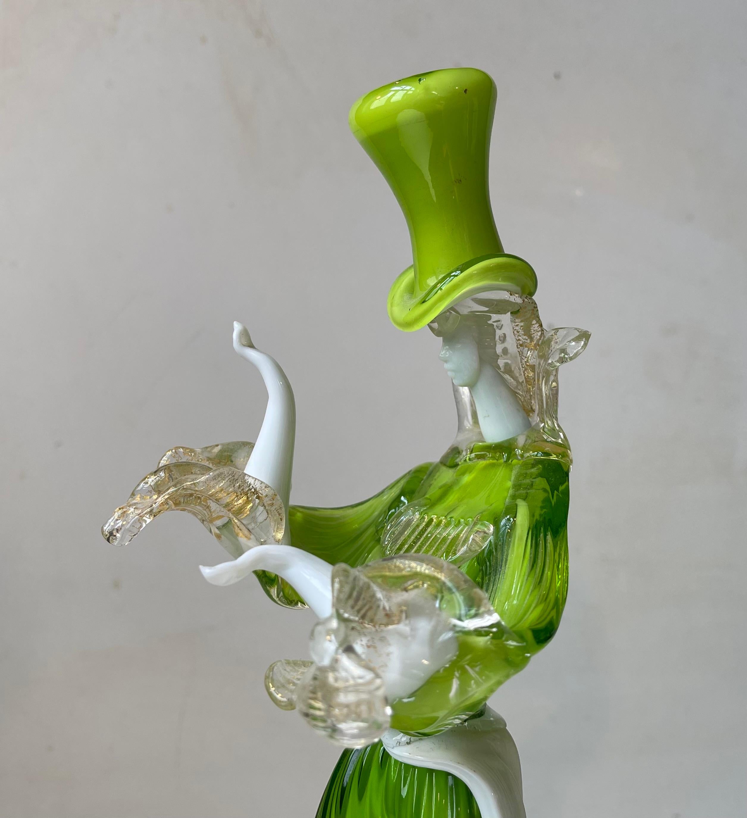 Mid-Century Modern Danseuses vénitiennes en verre de Murano de couleur vert Kelly par Franco Toffolo, 1960s en vente