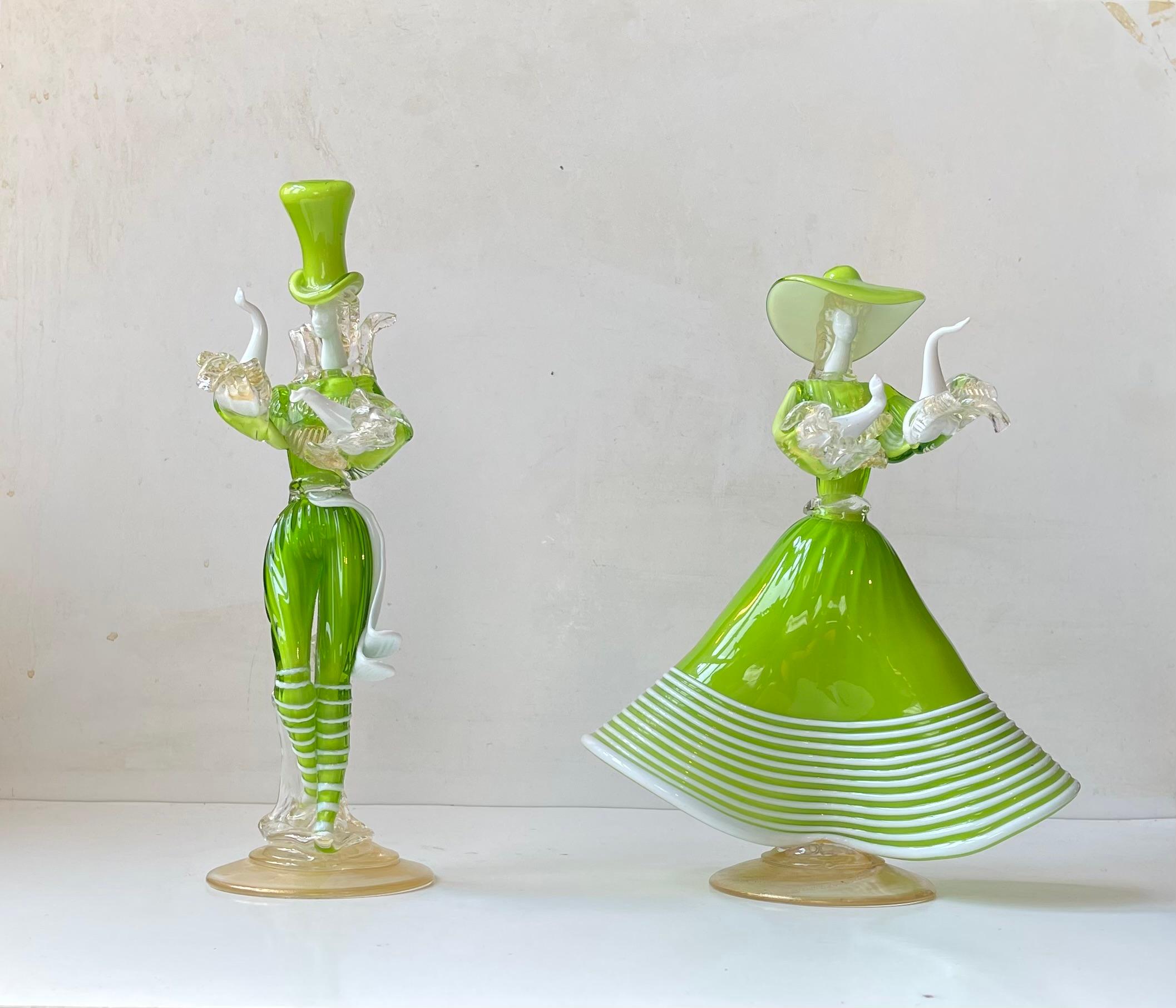 italien Danseuses vénitiennes en verre de Murano de couleur vert Kelly par Franco Toffolo, 1960s en vente
