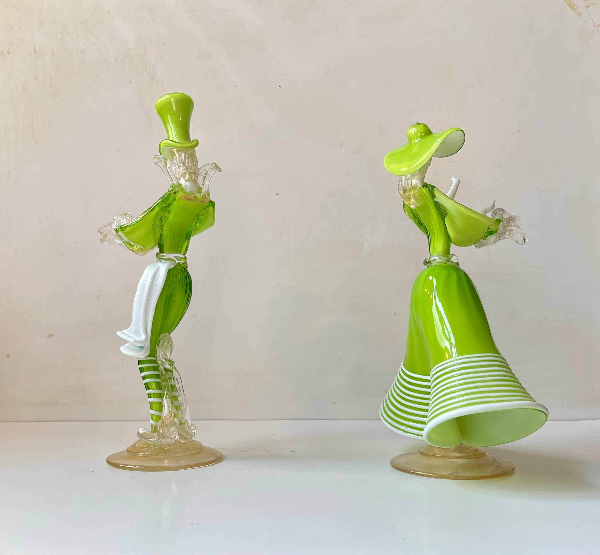 Danseuses vénitiennes en verre de Murano de couleur vert Kelly par Franco Toffolo, 1960s Bon état - En vente à Esbjerg, DK