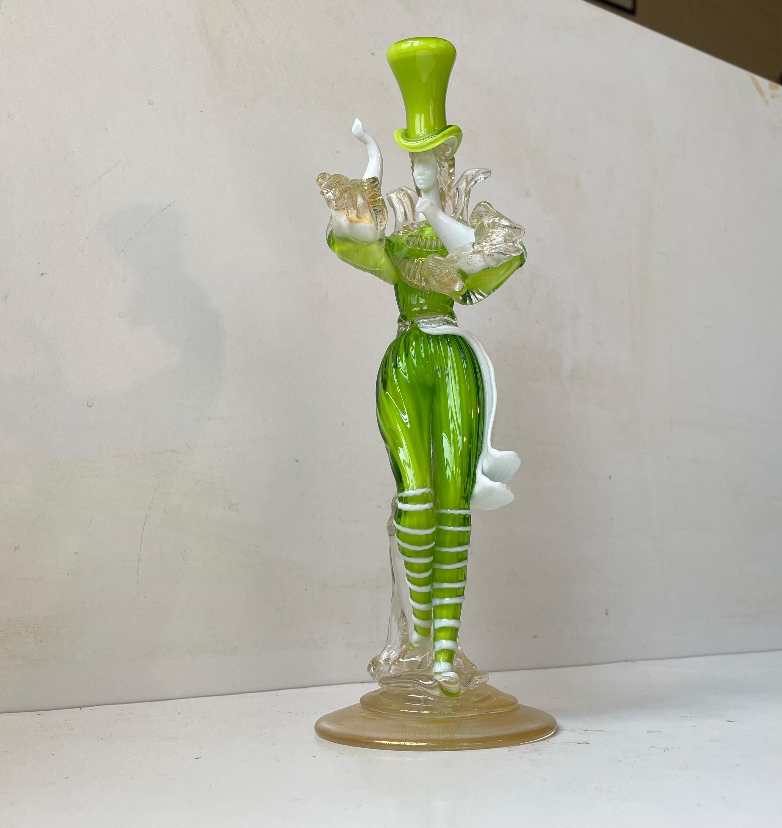 Verre d'art Danseuses vénitiennes en verre de Murano de couleur vert Kelly par Franco Toffolo, 1960s en vente