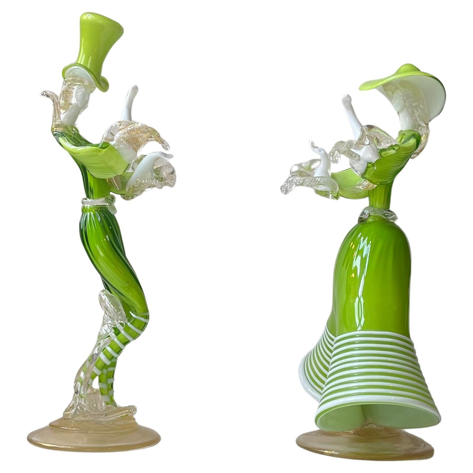 Bailarinas de cristal de Murano veneciano verde Kelly vintage de Franco Toffolo, años 60