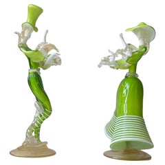 Vintage Kelly Green Venetian Murano Glass Dancers by Franco Toffolo, 1960s