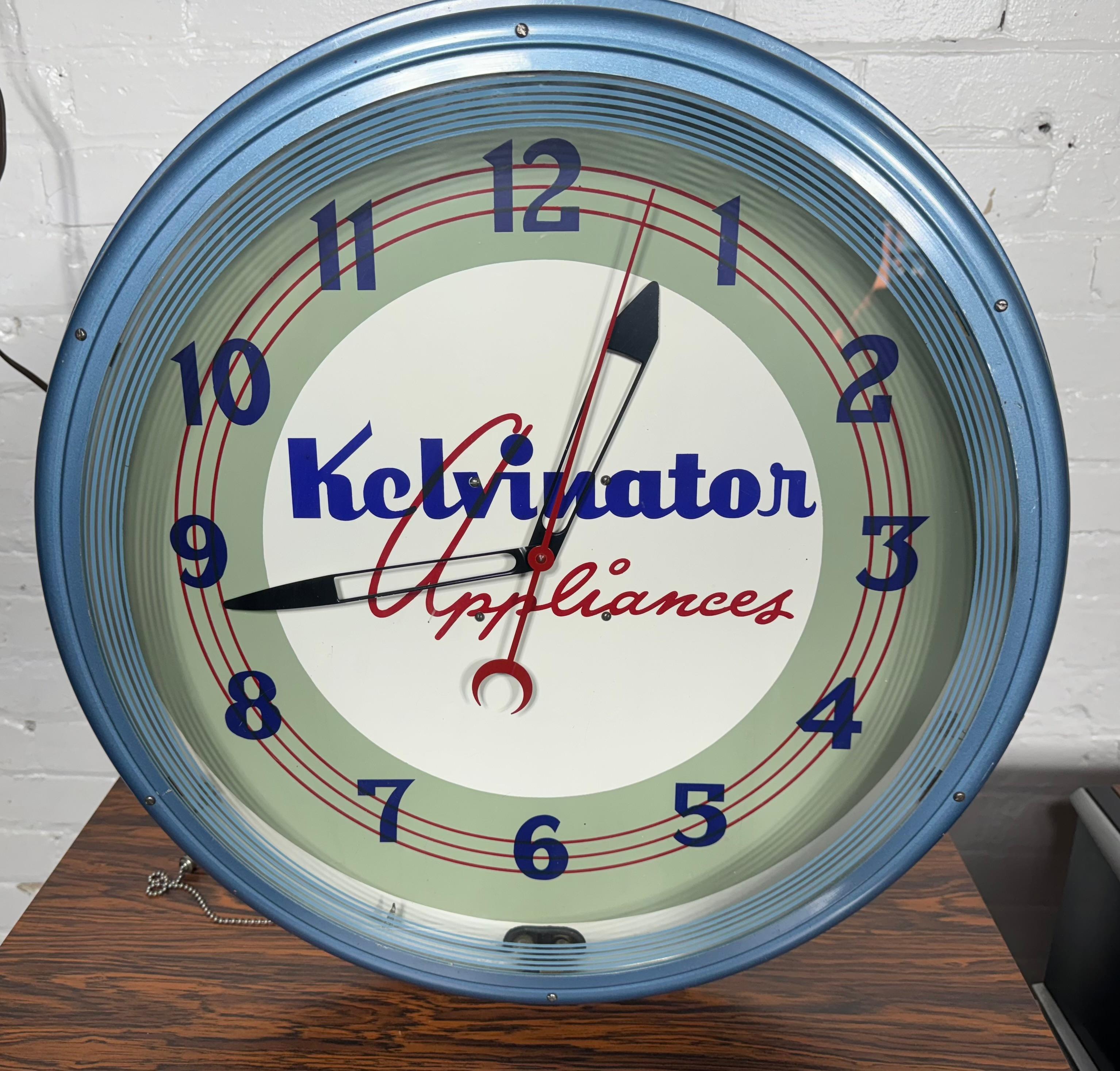 Vintage Kelvinator Electrodomésticos Lackner Neon Publicidad Reloj Metal