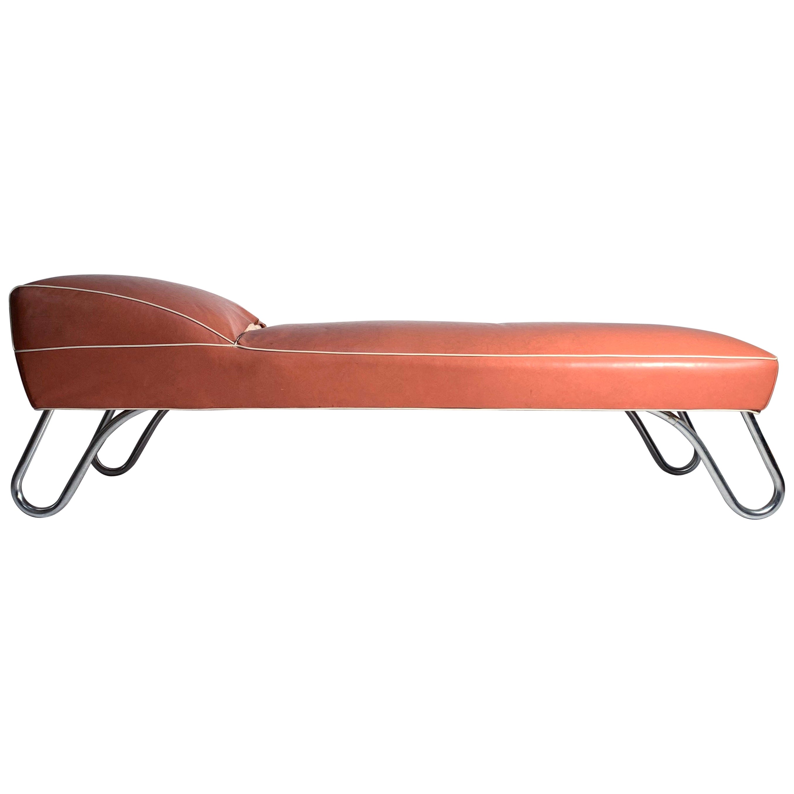 Chaise longue vintage Kem Weber Deco cromada para Lloyd