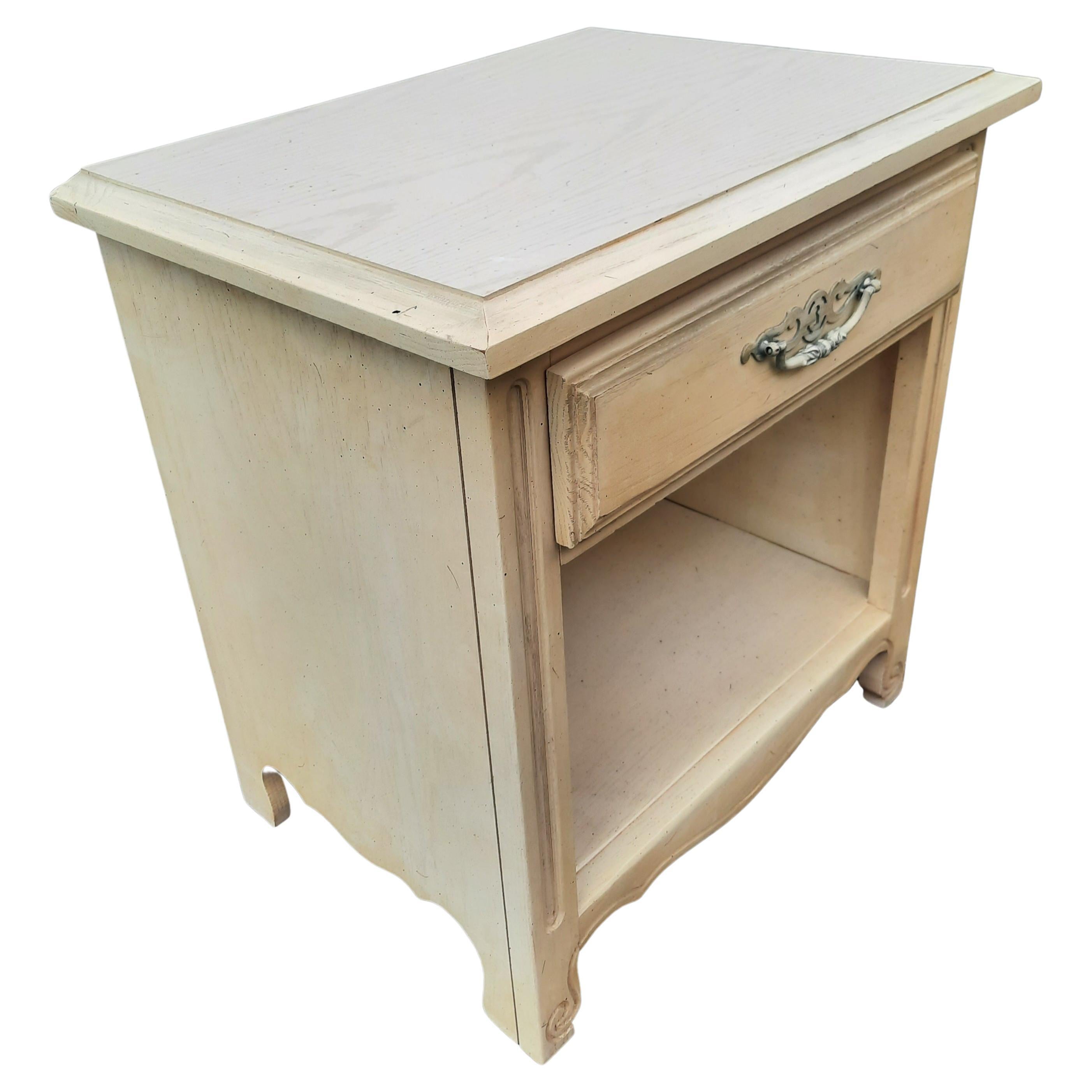 Painted Vintage Kenlea Crafts Solid Oak French Provincial Bedside Tables, a Pair For Sale