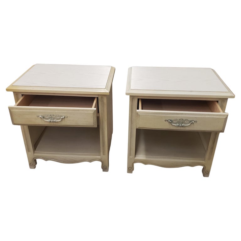 Vintage Kenlea Crafts Solid Oak French Provincial Bedside Tables, a