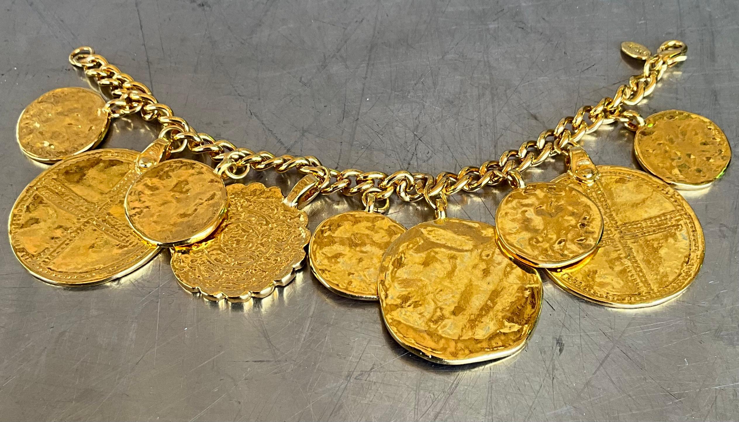 Vintage Kenneth Jay Lane Acapulco Gold tone Medallion Charm Bracelet For Sale 1