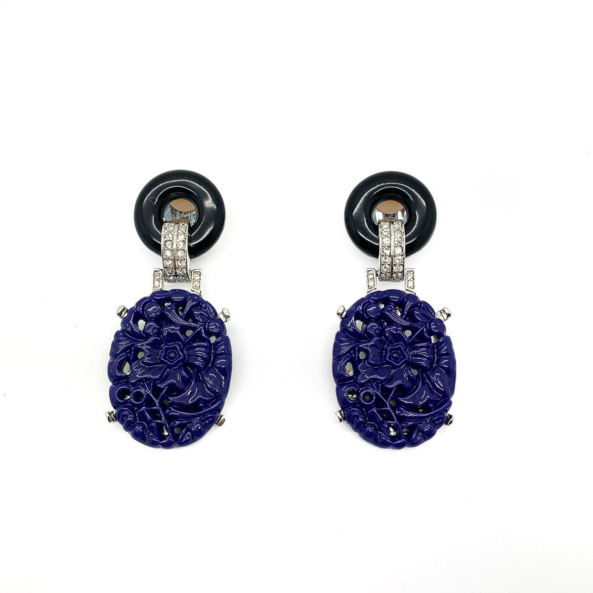 Vintage Kenneth Jay Lane Art Deco Revival Statement Earrings 1990s In Good Condition In Wilmslow, GB