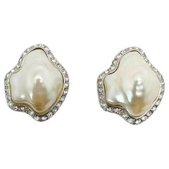 Vintage Kenneth Jay Lane Deco Inspired Mabé Pearl Earrings 1990s
