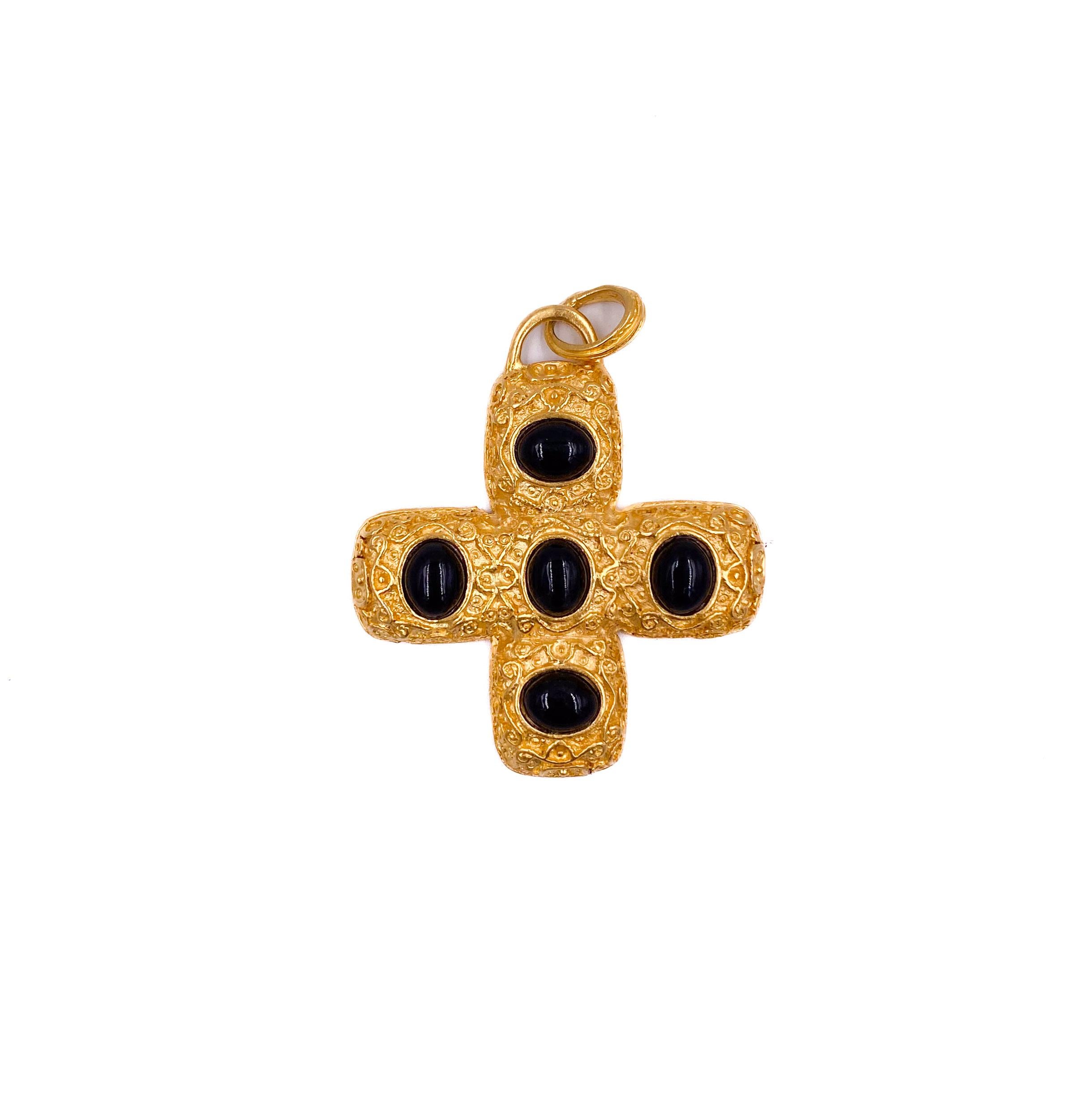 Vintage Kenneth Jay Lane for QVC Cross Pendant with Black Cabochons For Sale 1