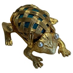 Vintage Wire Wrapped Jewel Frog Brooch (Broche grenouille)