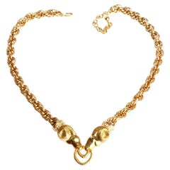 Vintage Kenneth Jay Lane Gold Tone Ram Head Halskette mit Strasssteinen