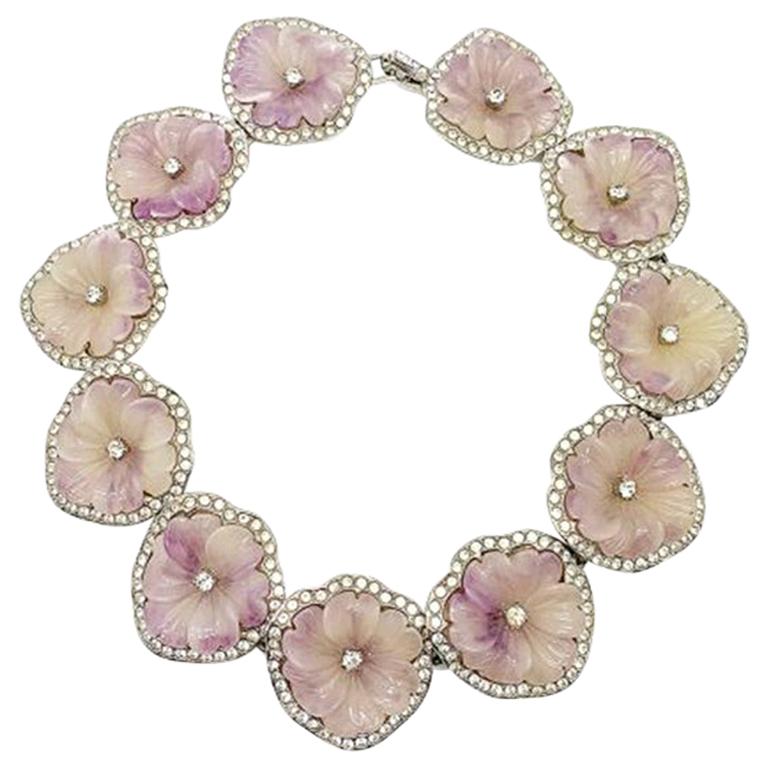 Pre-owned Kenneth Jay Lane Vintage (kjl) Lilac Pansy Panel Collar 1980s In Multi