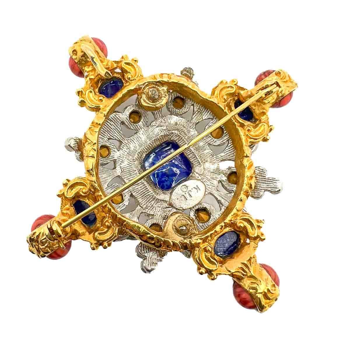 Vintage Kenneth Jay Lane Statement Jewelled Cruciform Brooch 1980s For Sale 3