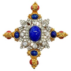 Vintage Kenneth Jay Lane Statement Jewelled Cruciform Brooch 1980s