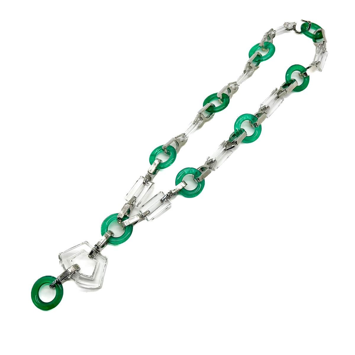 Vintage Kenneth Lane Art Deco Inspired 'Jade & Rock Crystal' Lariat 1970s In Good Condition For Sale In Wilmslow, GB
