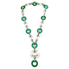 Vintage Kenneth Lane Art Deco Inspired 'Jade & Rock Crystal' Lariat 1970s