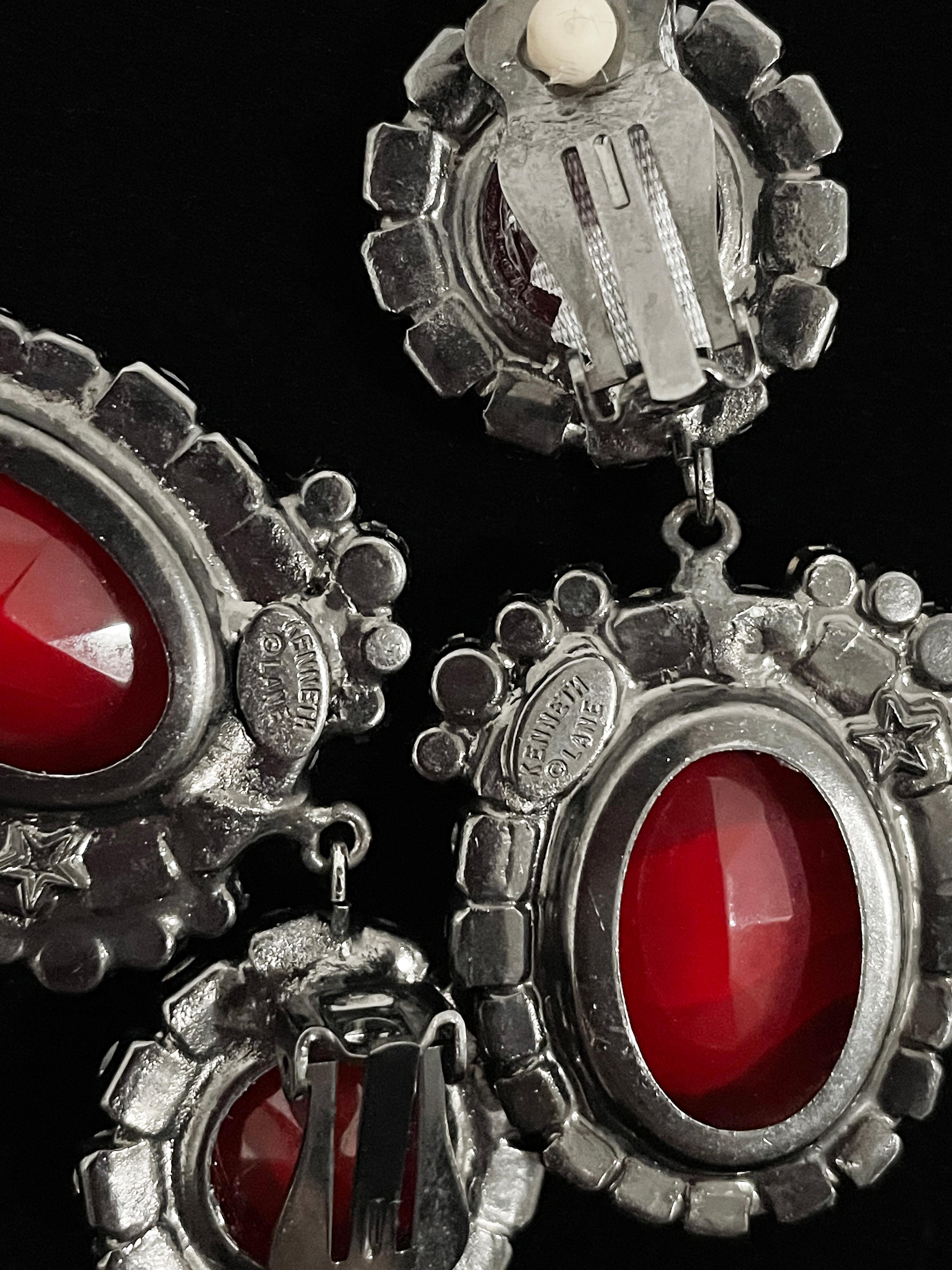 Vintage Kenneth Lane Duchess of Windsor Red Crystal Bib Necklace & Earrings Set  4