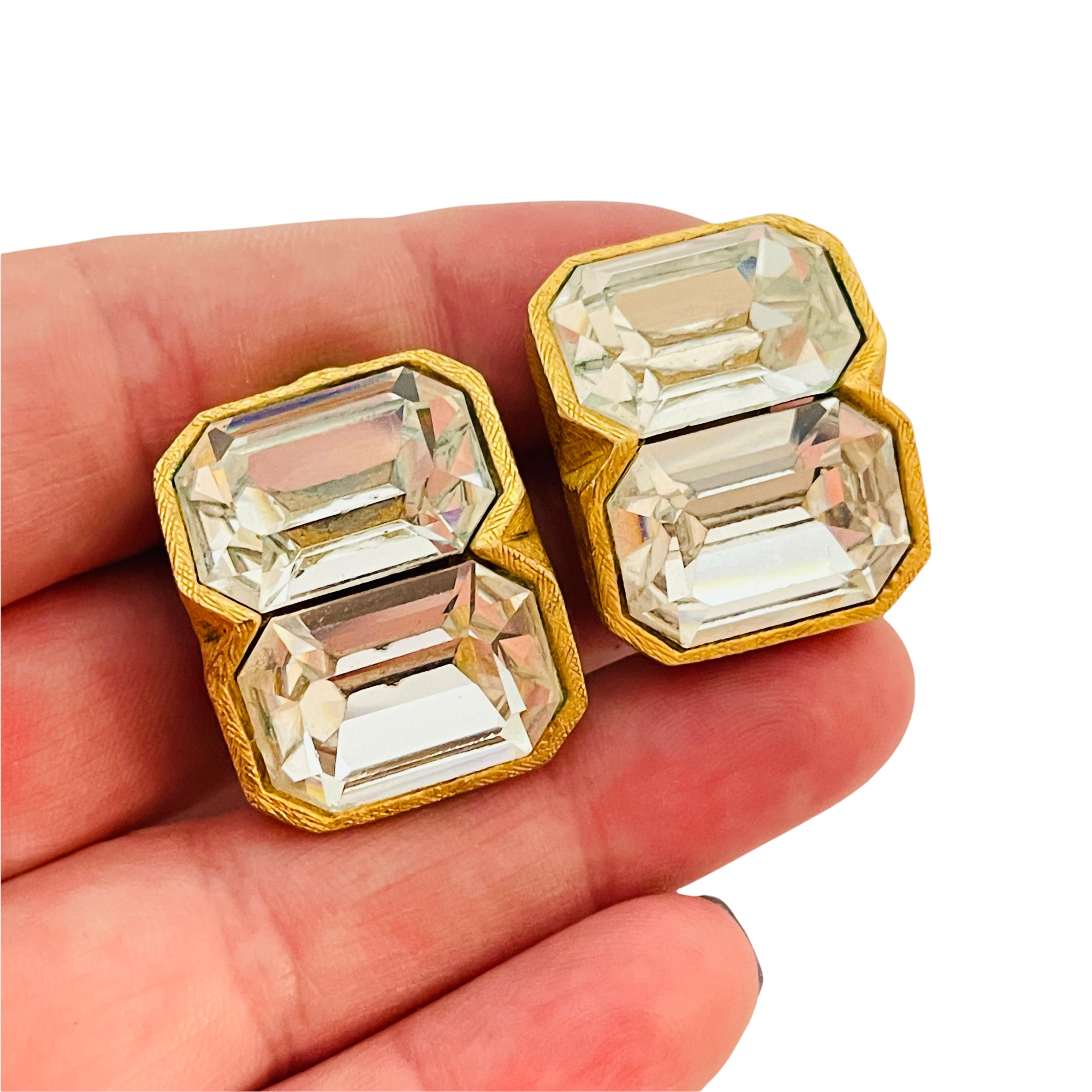 Women's Vintage KENNETH LANE gold glass designer runway clip on earrings For Sale