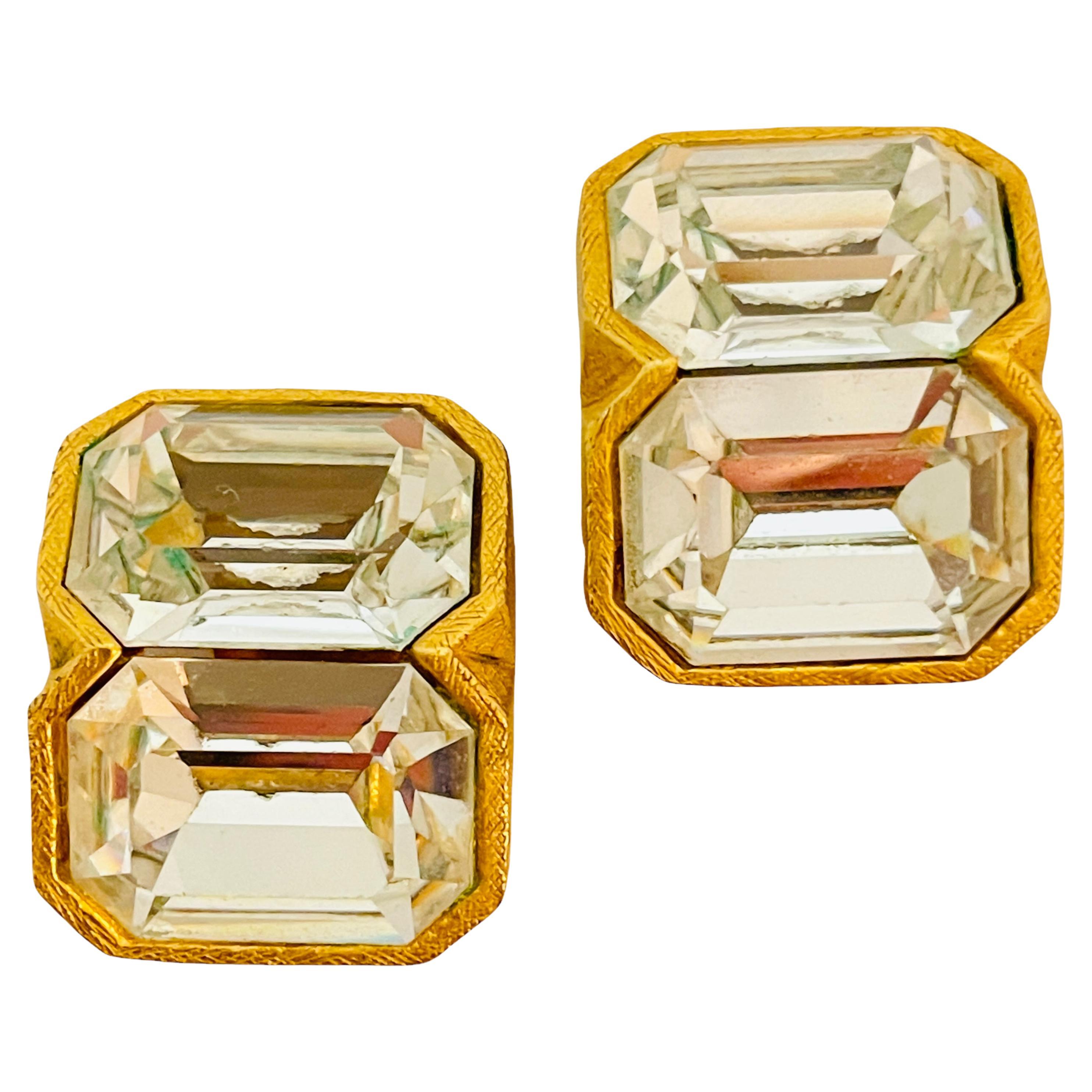 Vintage KENNETH LANE gold glass designer runway clip on earrings For Sale