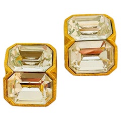 Vintage KENNETH LANE gold glass designer runway clip on earrings