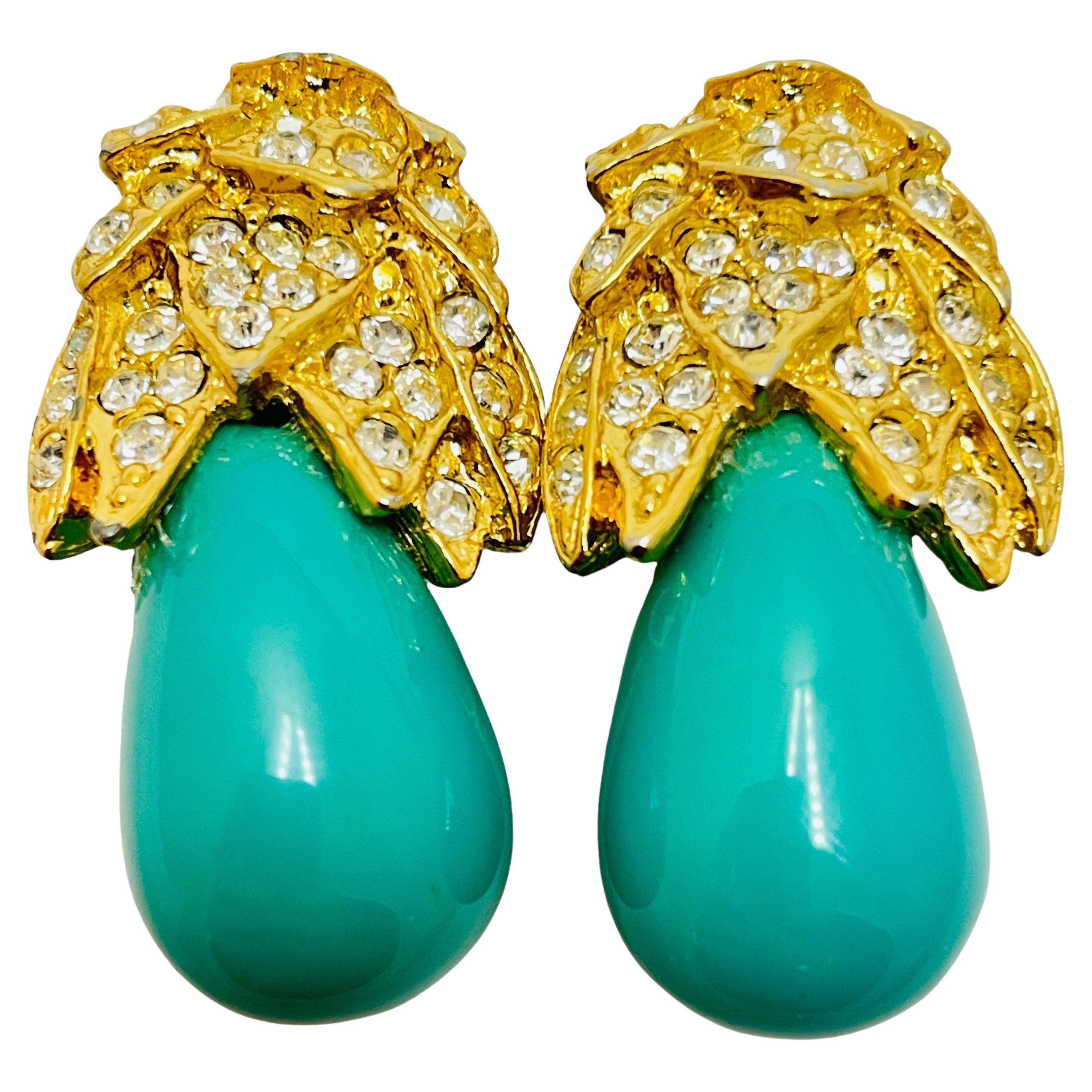 Vintage KENNETH LANE gold turquoise clip on designer earrings