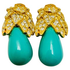 Vintage KENNETH LANE gold turquoise clip on designer earrings
