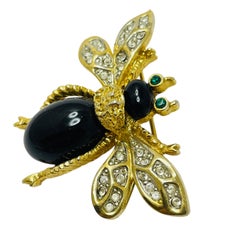 Vintage KENNETH LANE signed gold tone rhinestone bee insect fly designer brooch