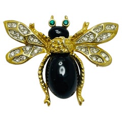 Vintage KENNETH LANE signed gold tone rhinestone bee insect fly designer brooch