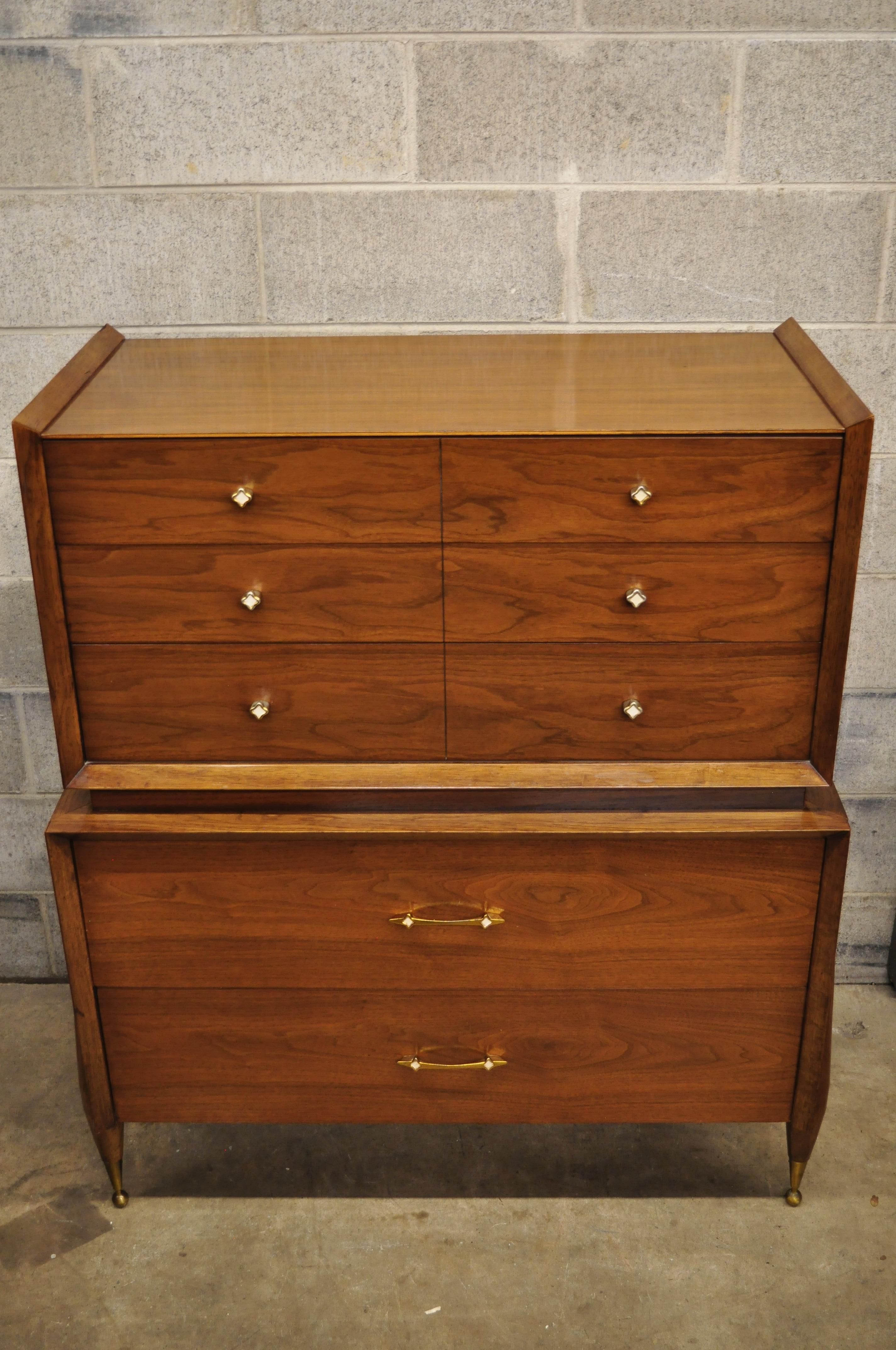 Vintage Kent Coffey The Auburn Midcentury Walnut Atomic Era Tall Chest Dresser 2