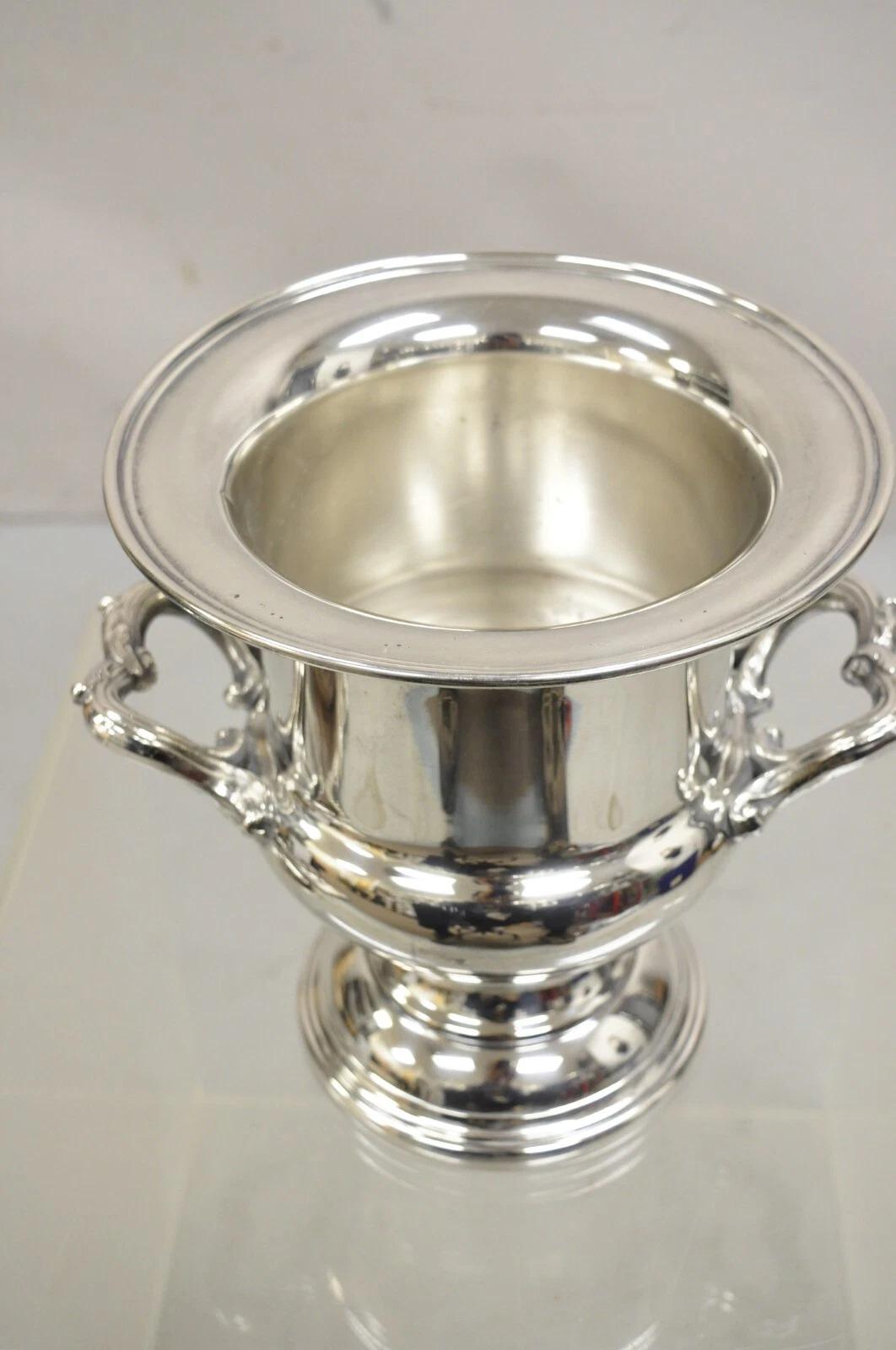 Vintage Kent Silversmiths Silver Plated Trophy Cup Champagne Chiller Ice Bucket. Circa Late 20th Century. Measurements: 9.75