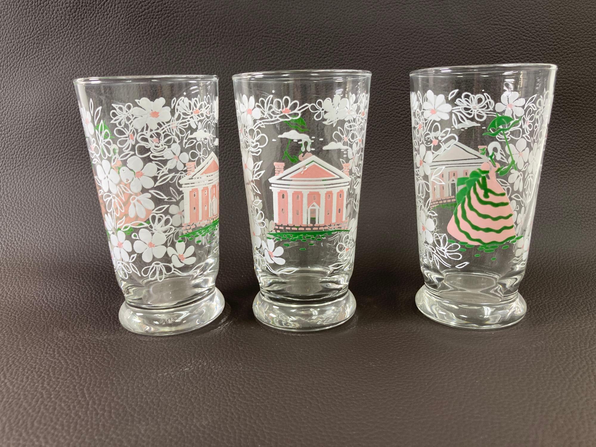 Vintage KENTUCKY DERBY Libbey Americana Southern Belle Magnolia Glasses Barware For Sale 3