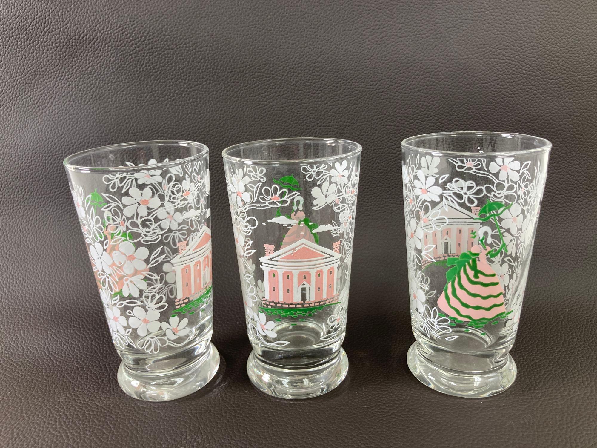 Mid-Century Modern Vintage KENTUCKY DERBY Libbey Americana Southern Belle Magnolia Glasses Barware For Sale