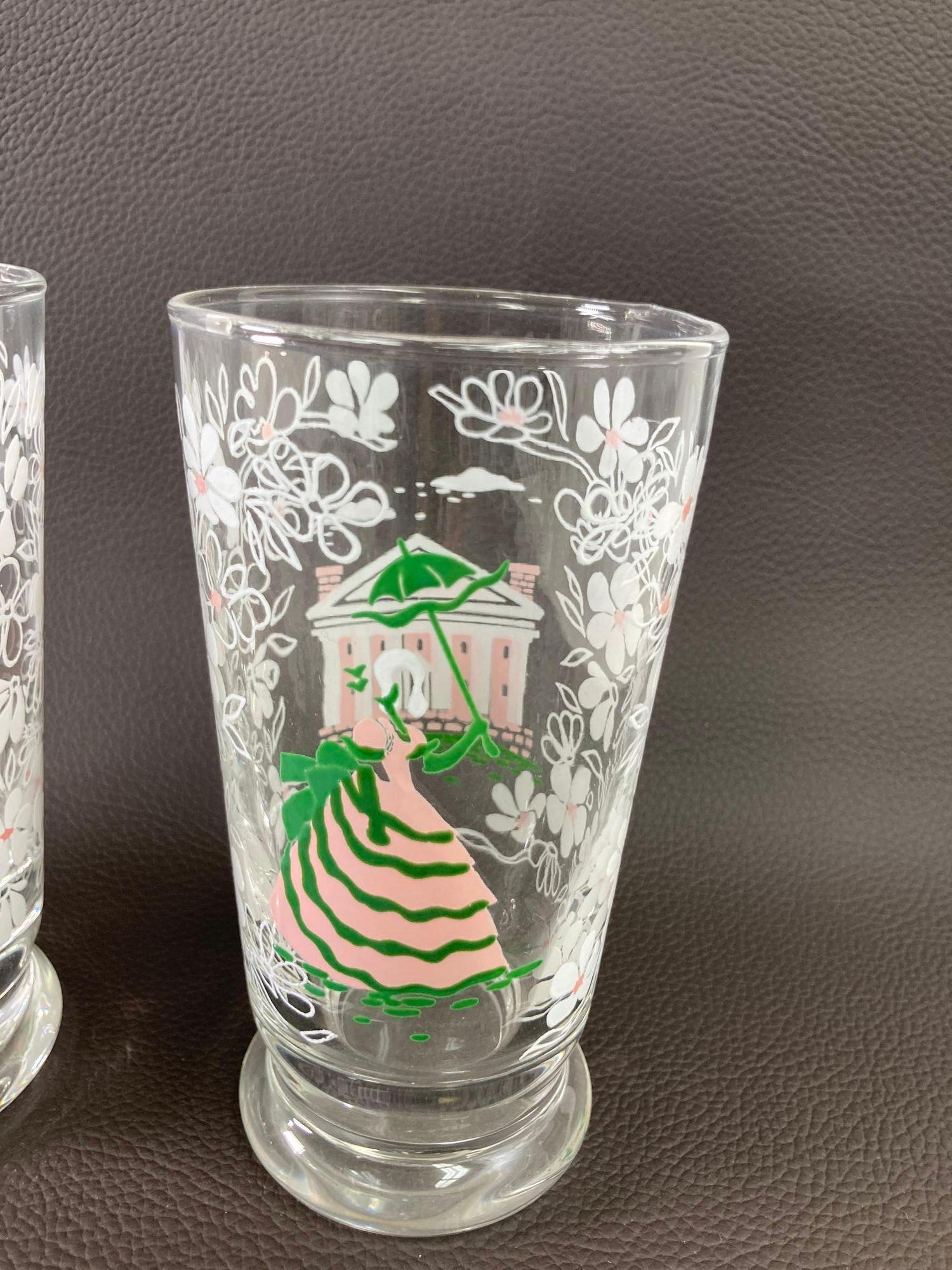 20th Century Vintage KENTUCKY DERBY Libbey Americana Southern Belle Magnolia Glasses Barware For Sale