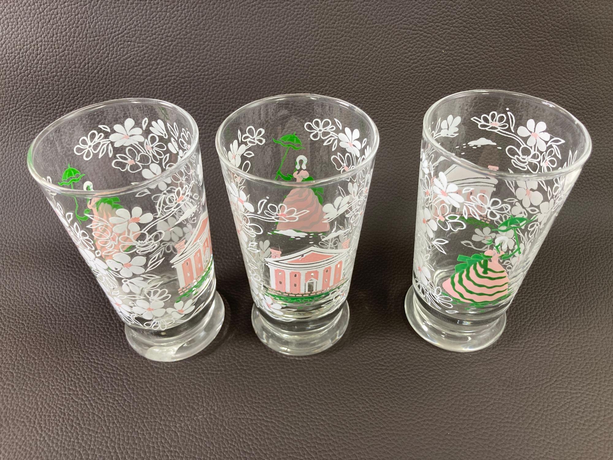Vintage KENTUCKY DERBY Libbey Americana Southern Belle Magnolia Glasses Barware For Sale 3