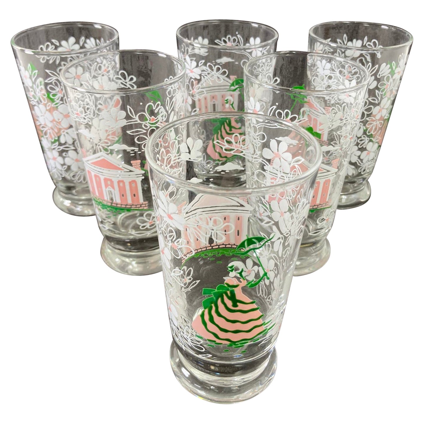 Vintage KENTUCKY DERBY Libbey Americana Southern Belle Magnolia Glasses Barware