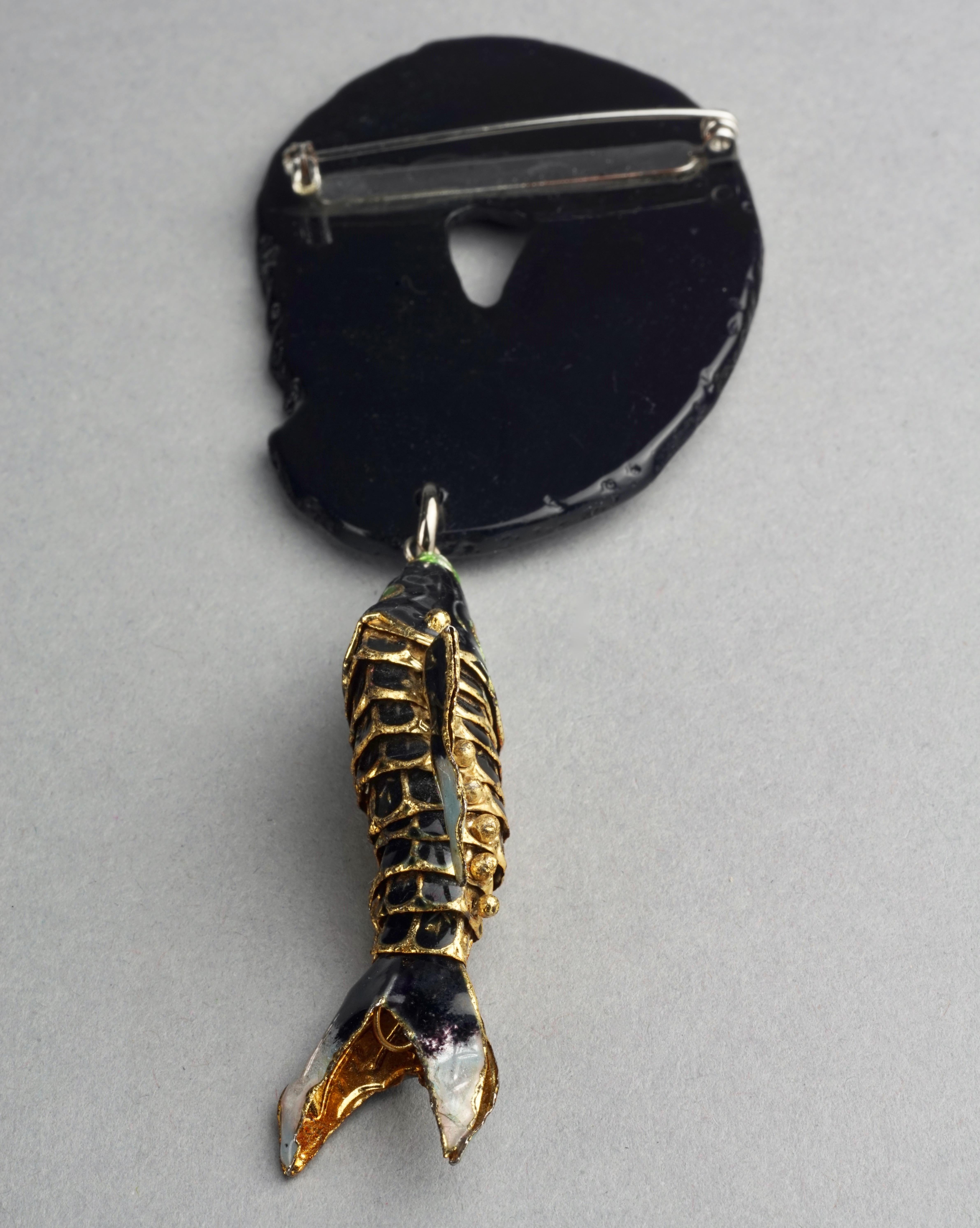 Vintage KENZO Articulated Koi Fish Faux Agate Brooch For Sale 4