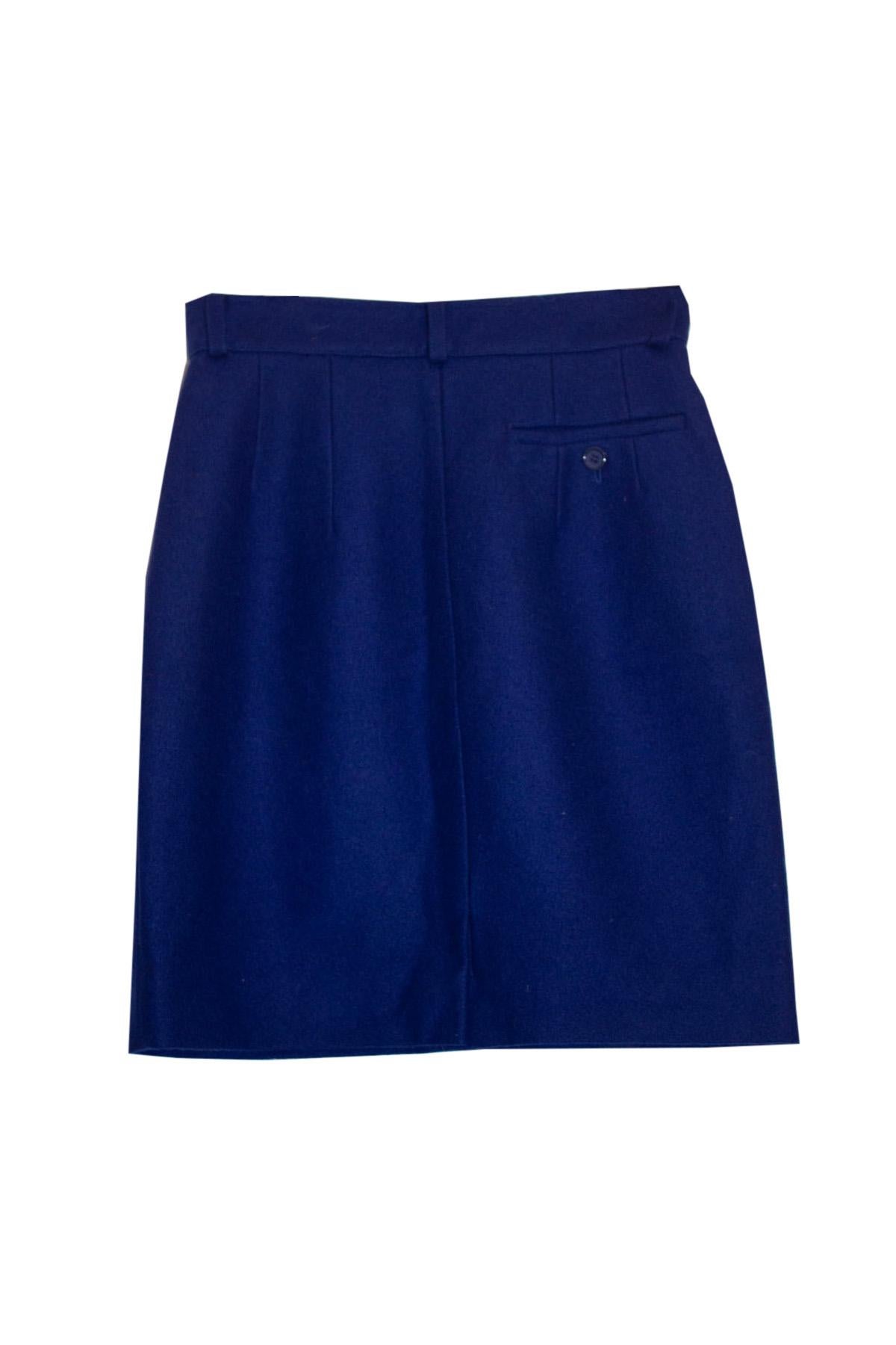Vintage Kenzo Blue Wool Mini Skirt In Good Condition For Sale In London, GB