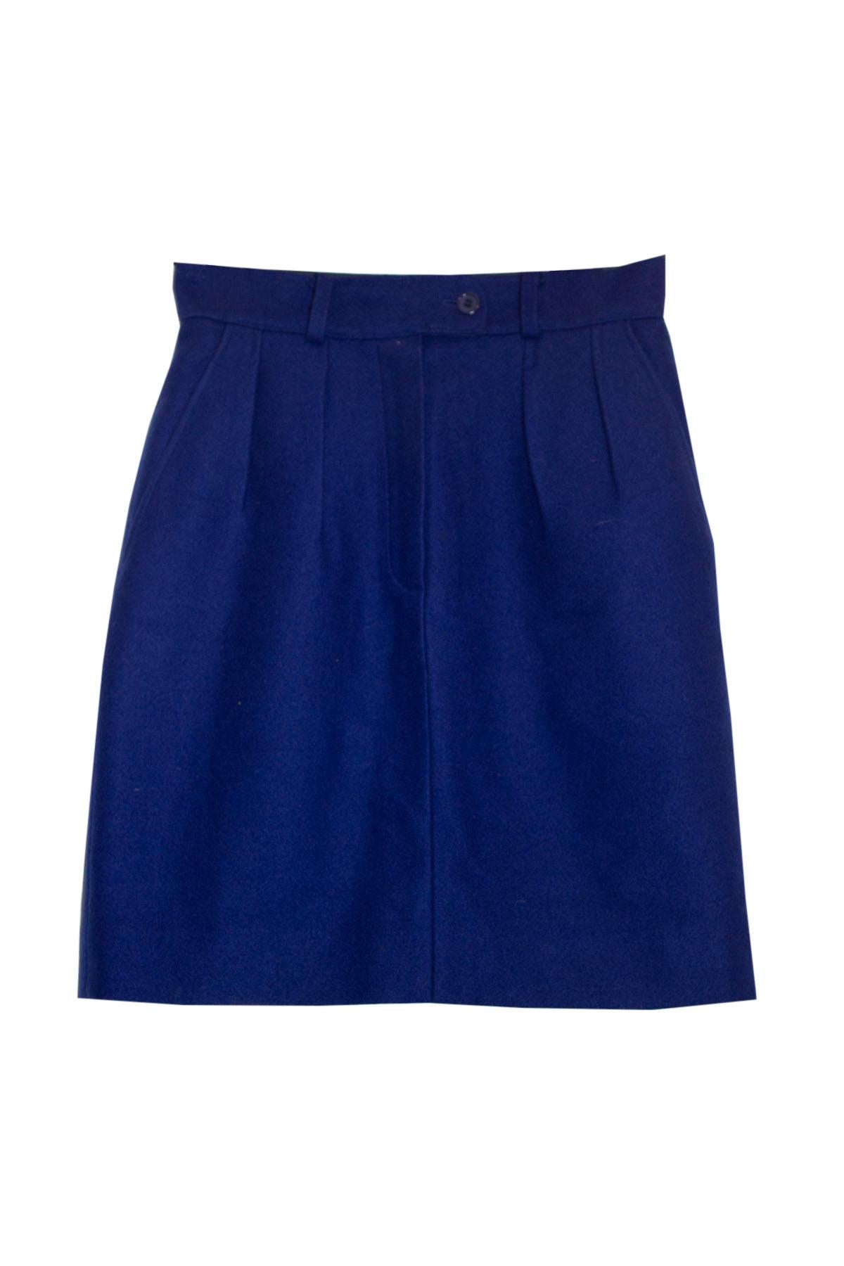 Vintage Kenzo Blue Wool Mini Skirt For Sale 1