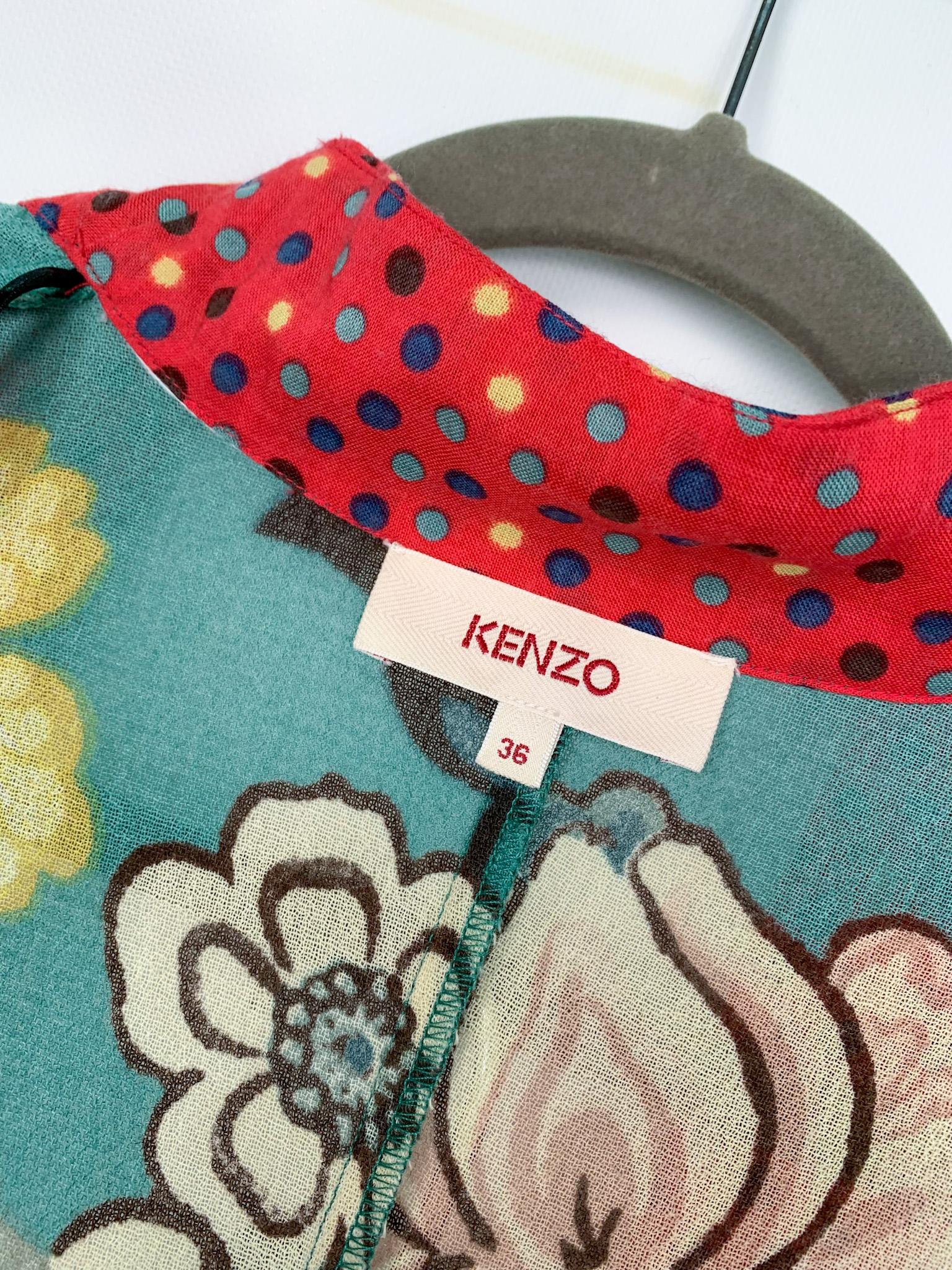 Vintage Kenzo colourful printed wool & silk ruffled two-piece ensemble 7