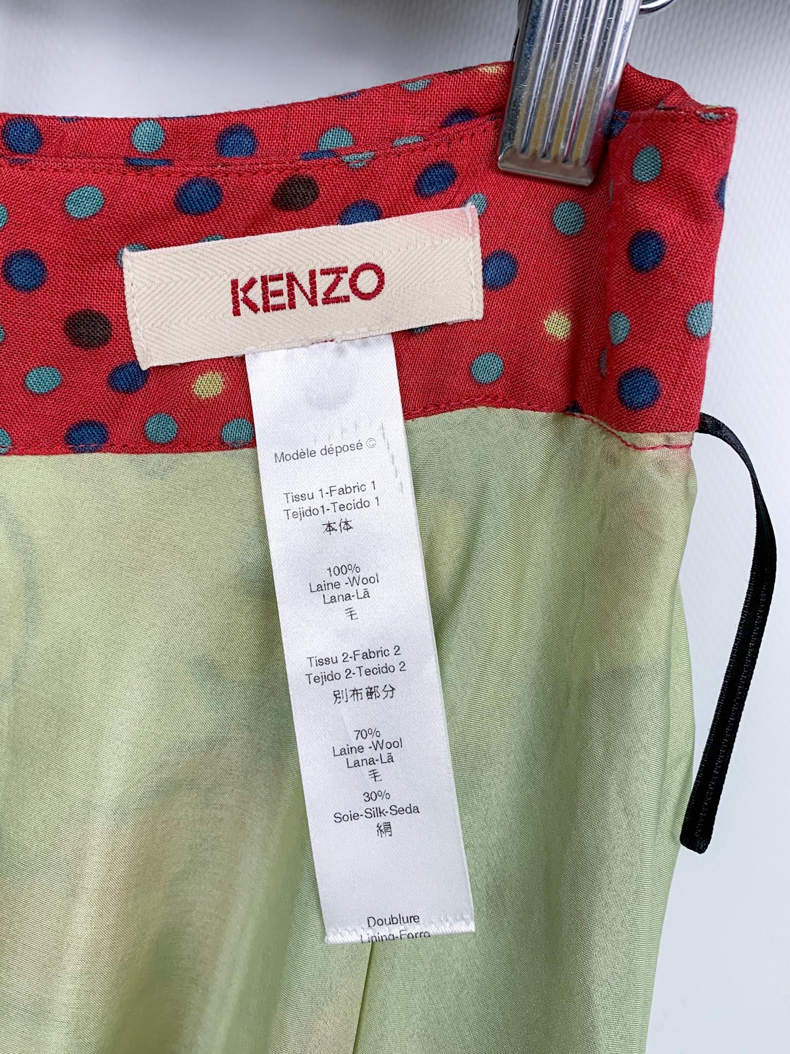 Vintage Kenzo colourful printed wool & silk ruffled two-piece ensemble 8