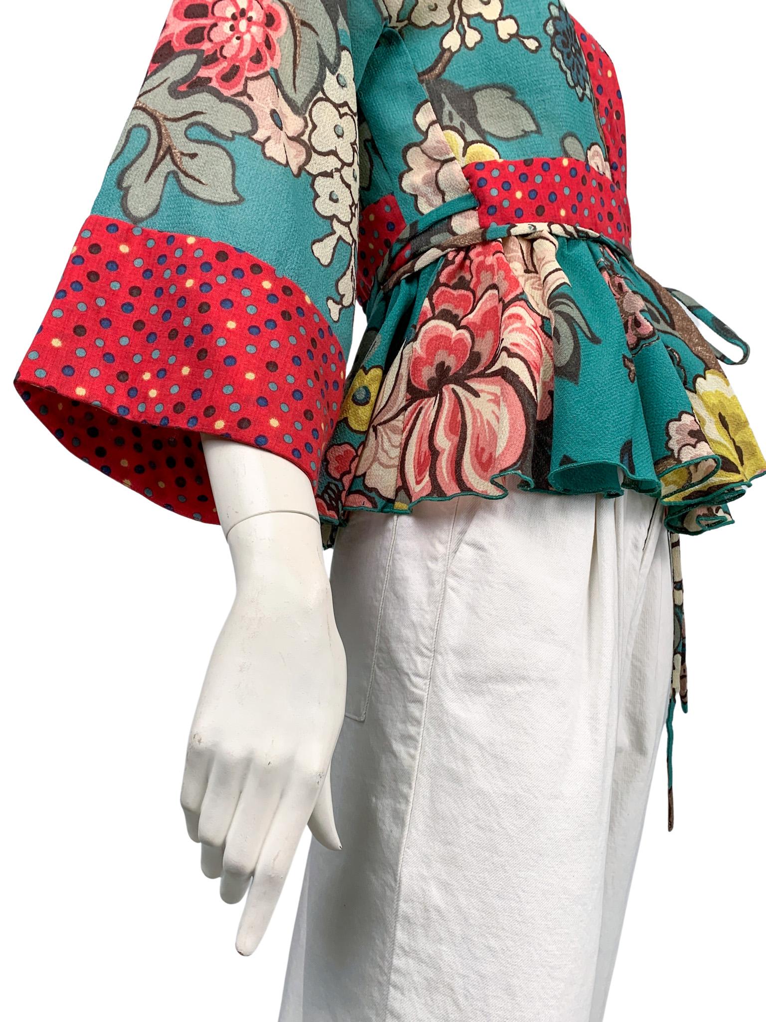 Vintage Kenzo colourful printed wool & silk ruffled two-piece ensemble 3