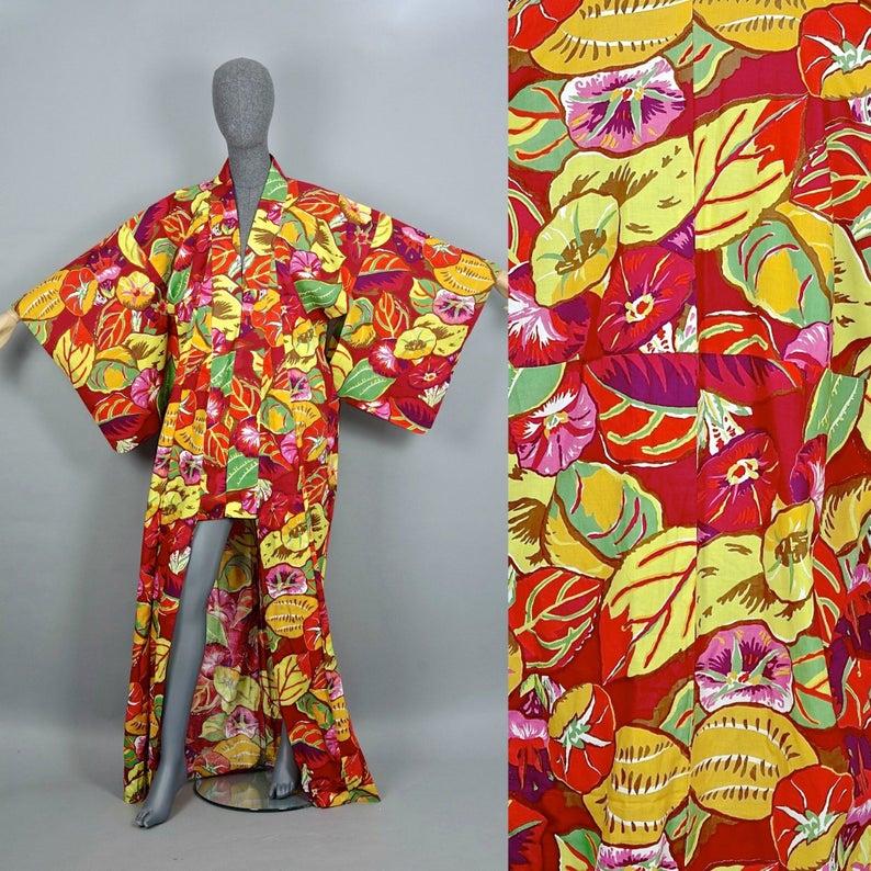 Brown Vintage KENZO Floral Haori Kimono Coat For Sale