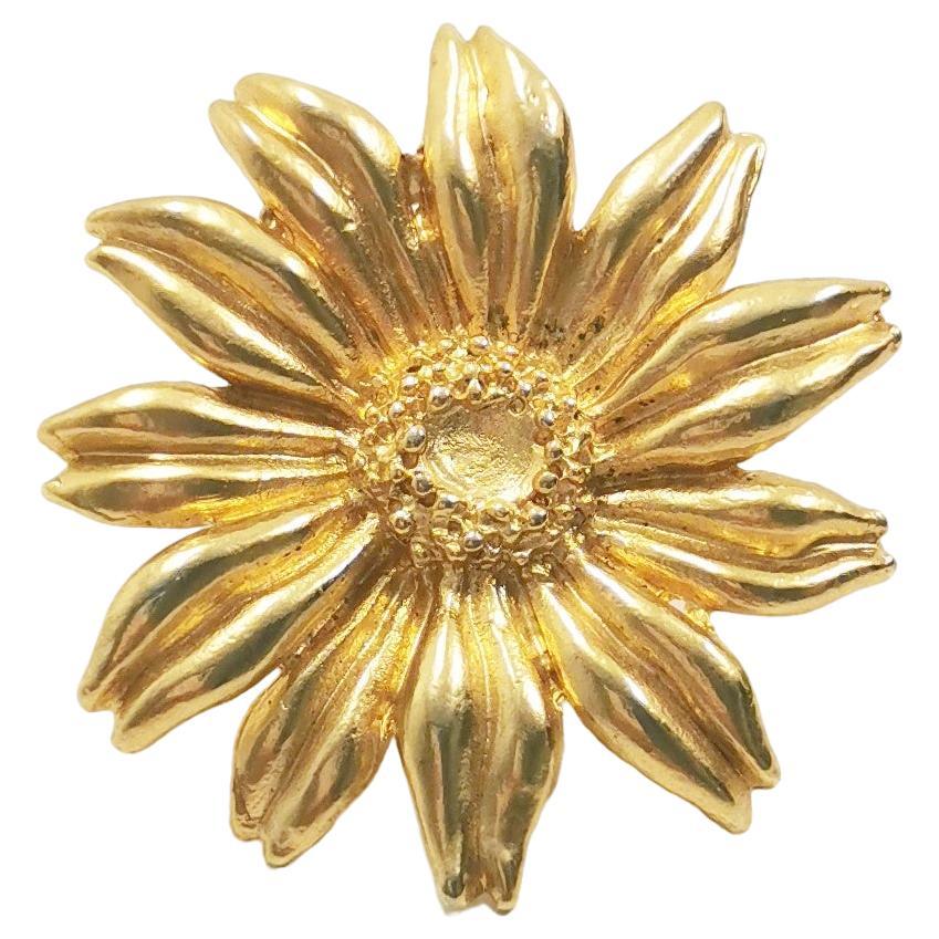 Vintage KENZO Gerbera Flower Gilded Pin Brooch
