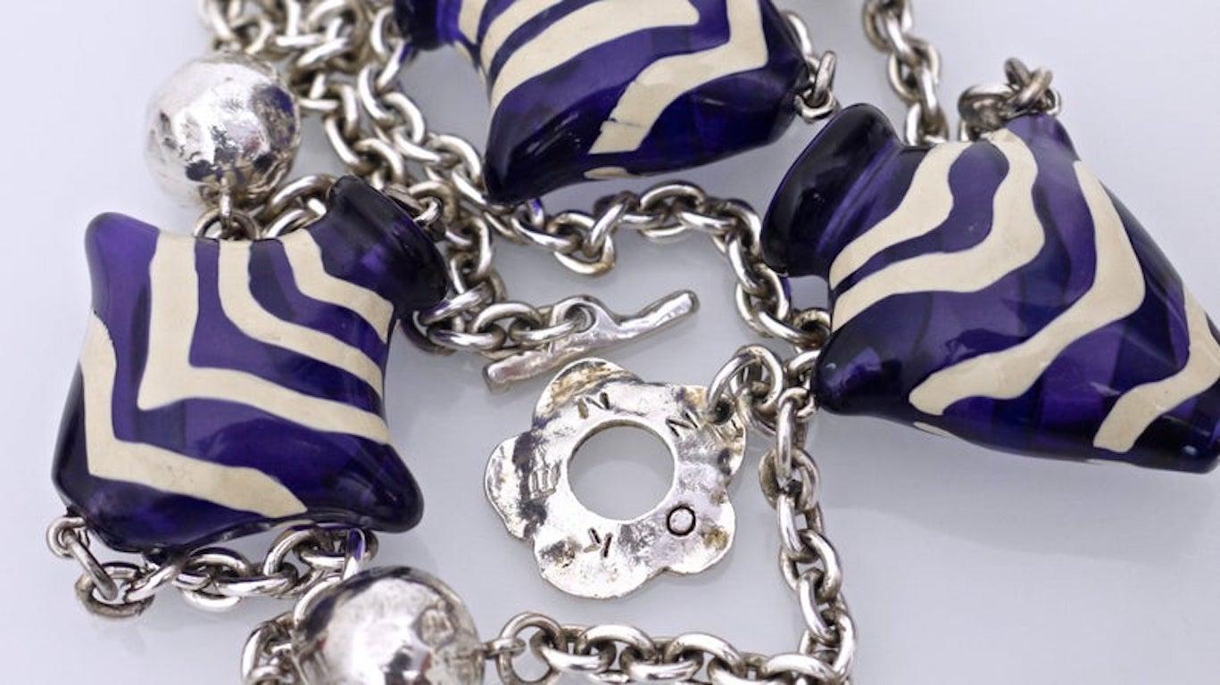 Women's Vintage KENZO Glass Zebra Jar Long Necklace For Sale