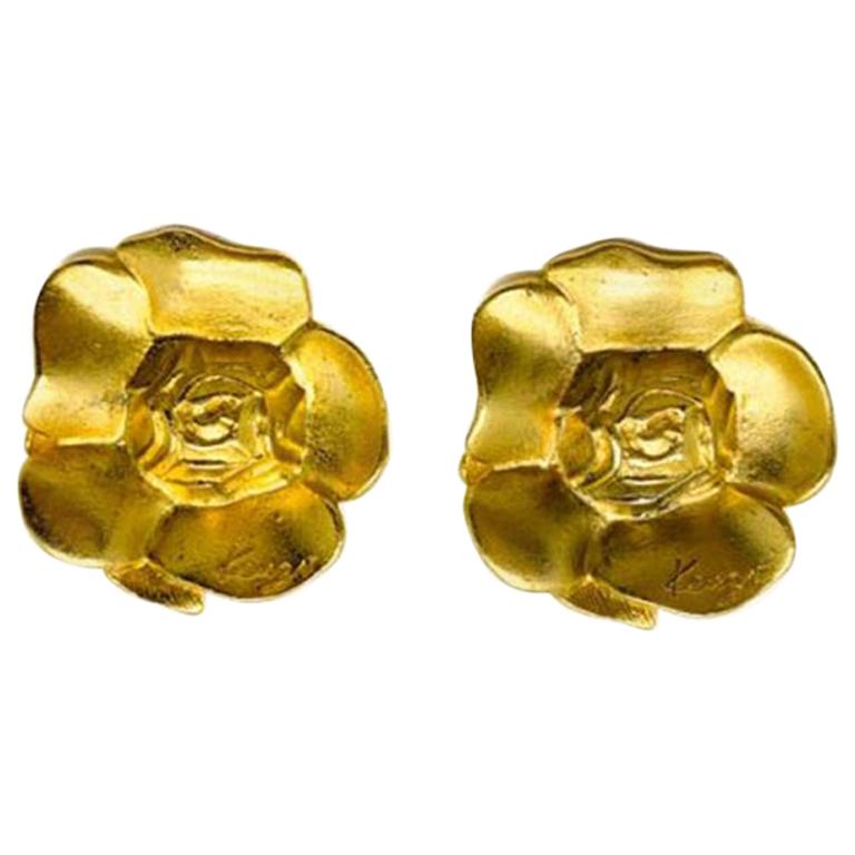 Vintage Kenzo Gold Flower Earrings 1990S