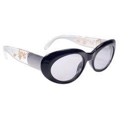  Vintage Kenzo " HIBISCUS " Oval Black Cat Eyed Lenses Sunglasses 1980's