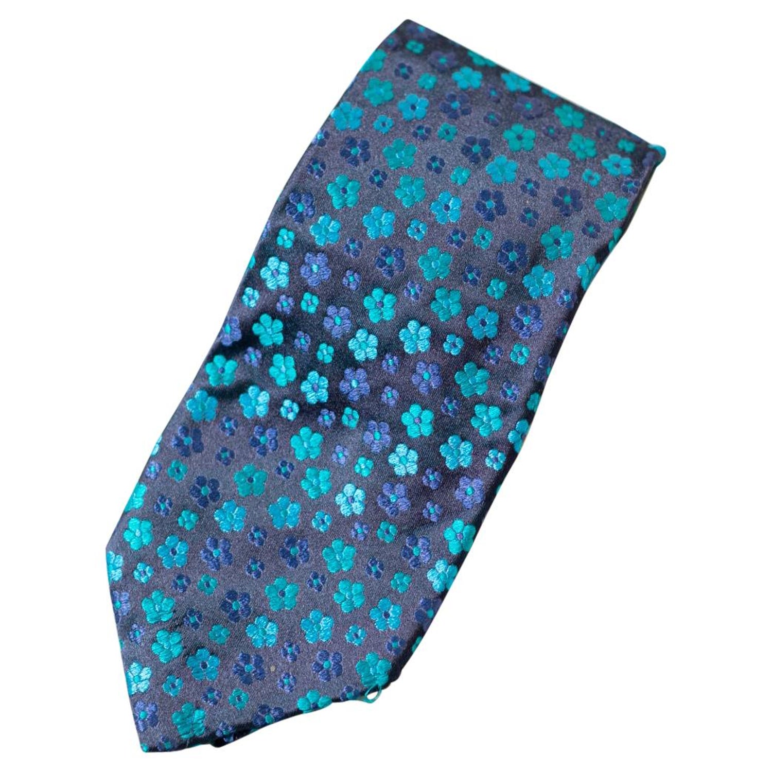 Vintage Kenzo Homme blue all-silk tie with flowers For Sale at 1stDibs