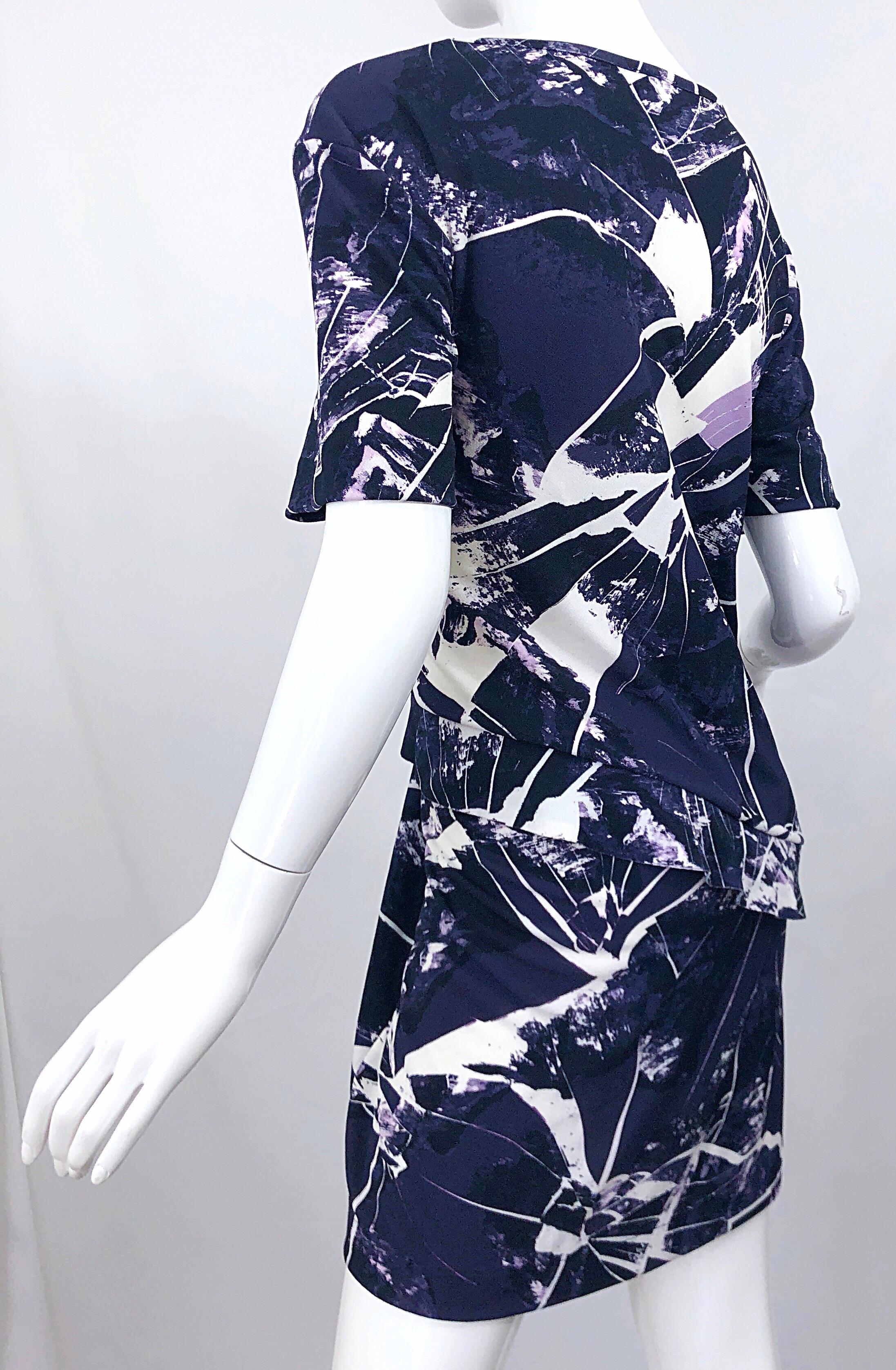 Vintage Kenzo Large Size 1990s Abstract Print Navy Blue + Purple 90s Mini Dress 8