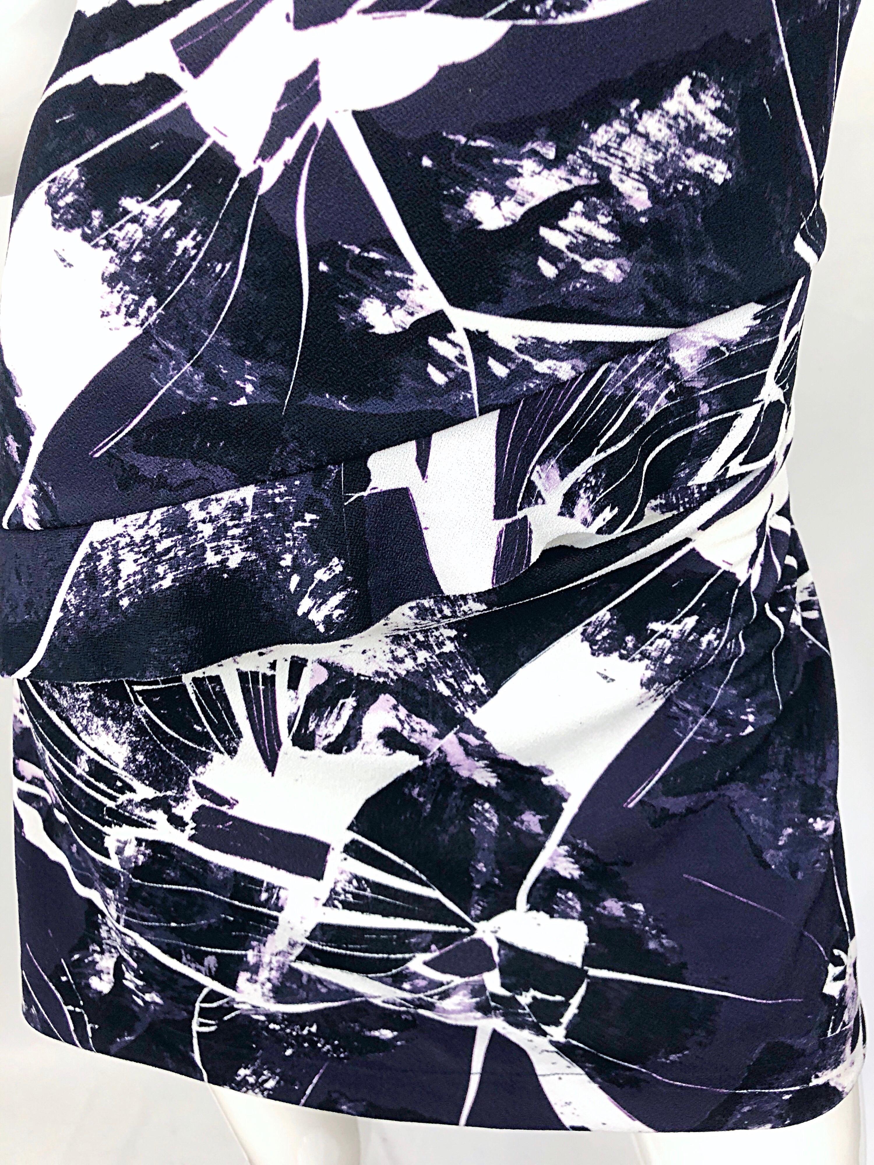 Vintage Kenzo Large Size 1990s Abstract Print Navy Blue + Purple 90s Mini Dress 1